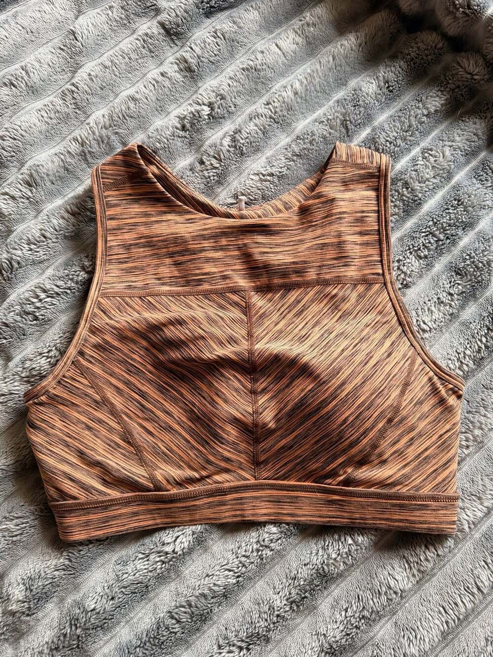 prAna Lupita Crop Bra Top in Brown/Orange Stripe